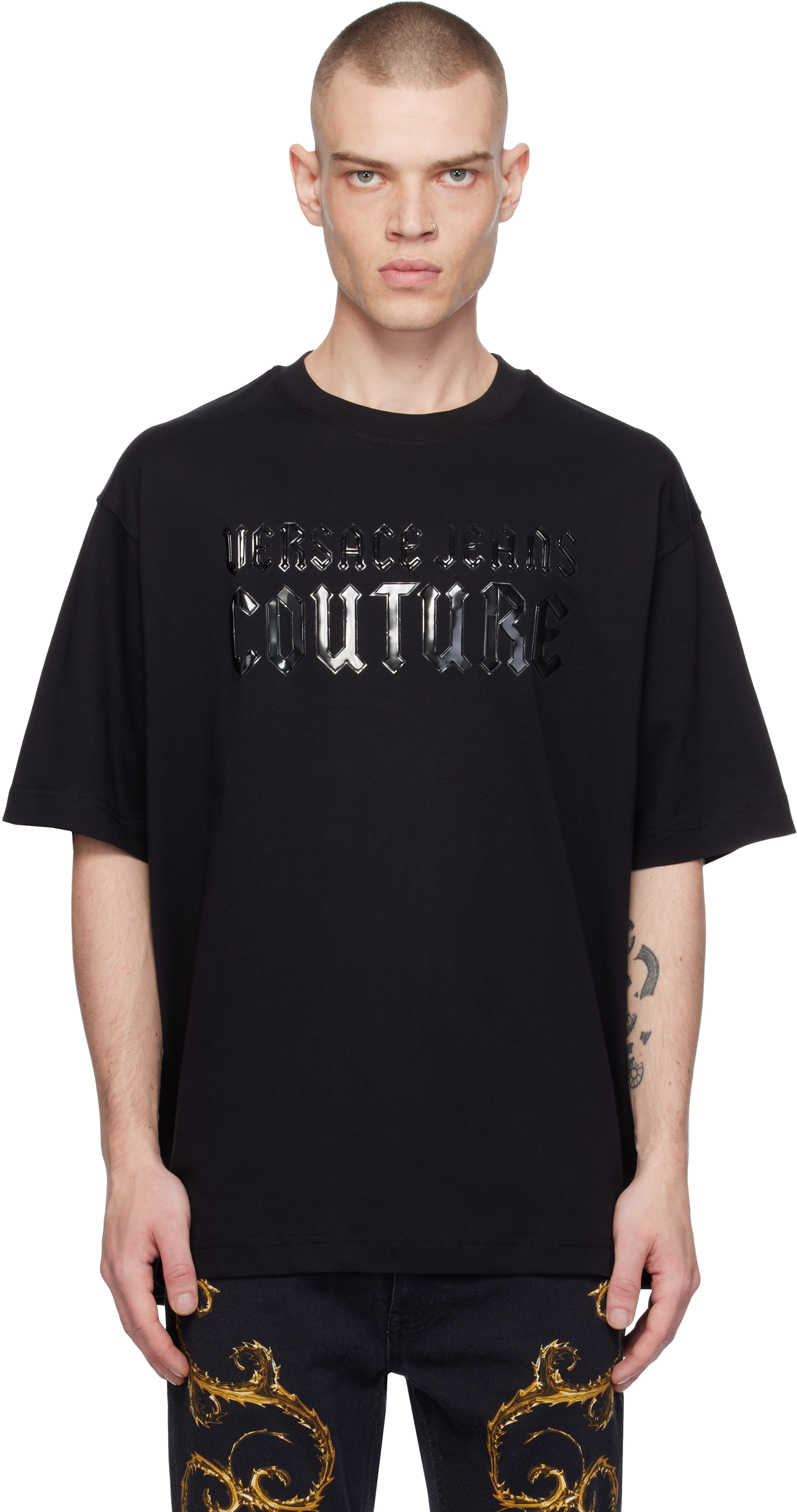 Black Gothic Logo Relaxed-Fit T-shirt