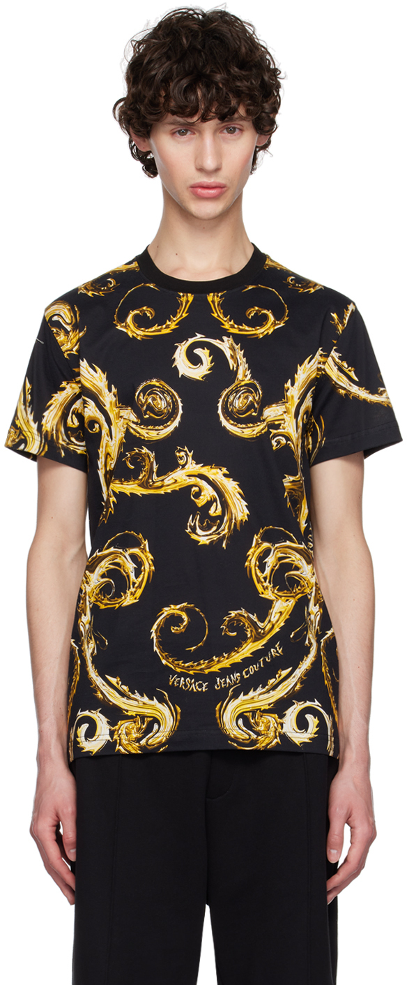 Shop Versace Jeans Couture Black Chromo Couture T-shirt In Eg89-black/gold