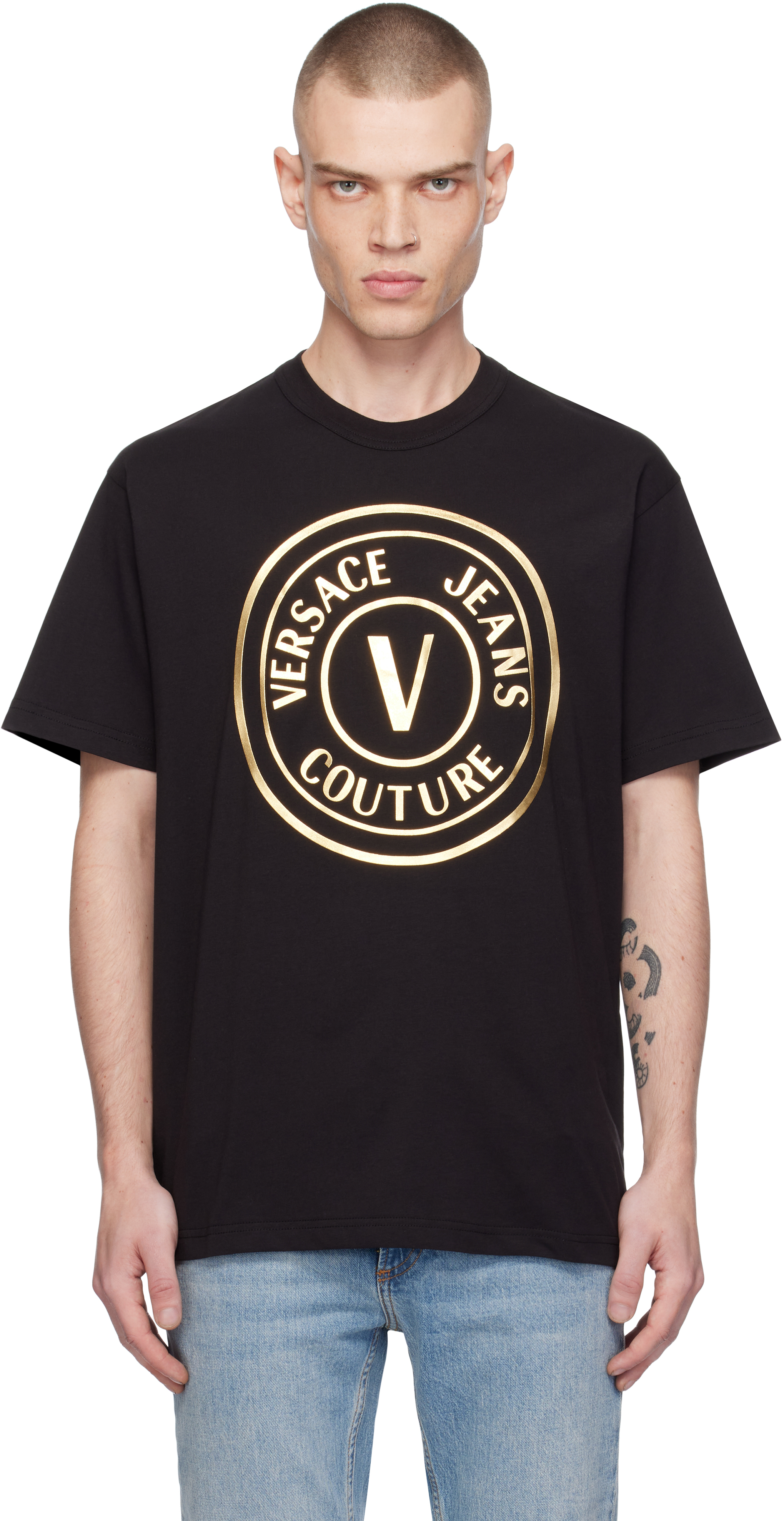 Black V-Emblem Metallic Logo T-shirt