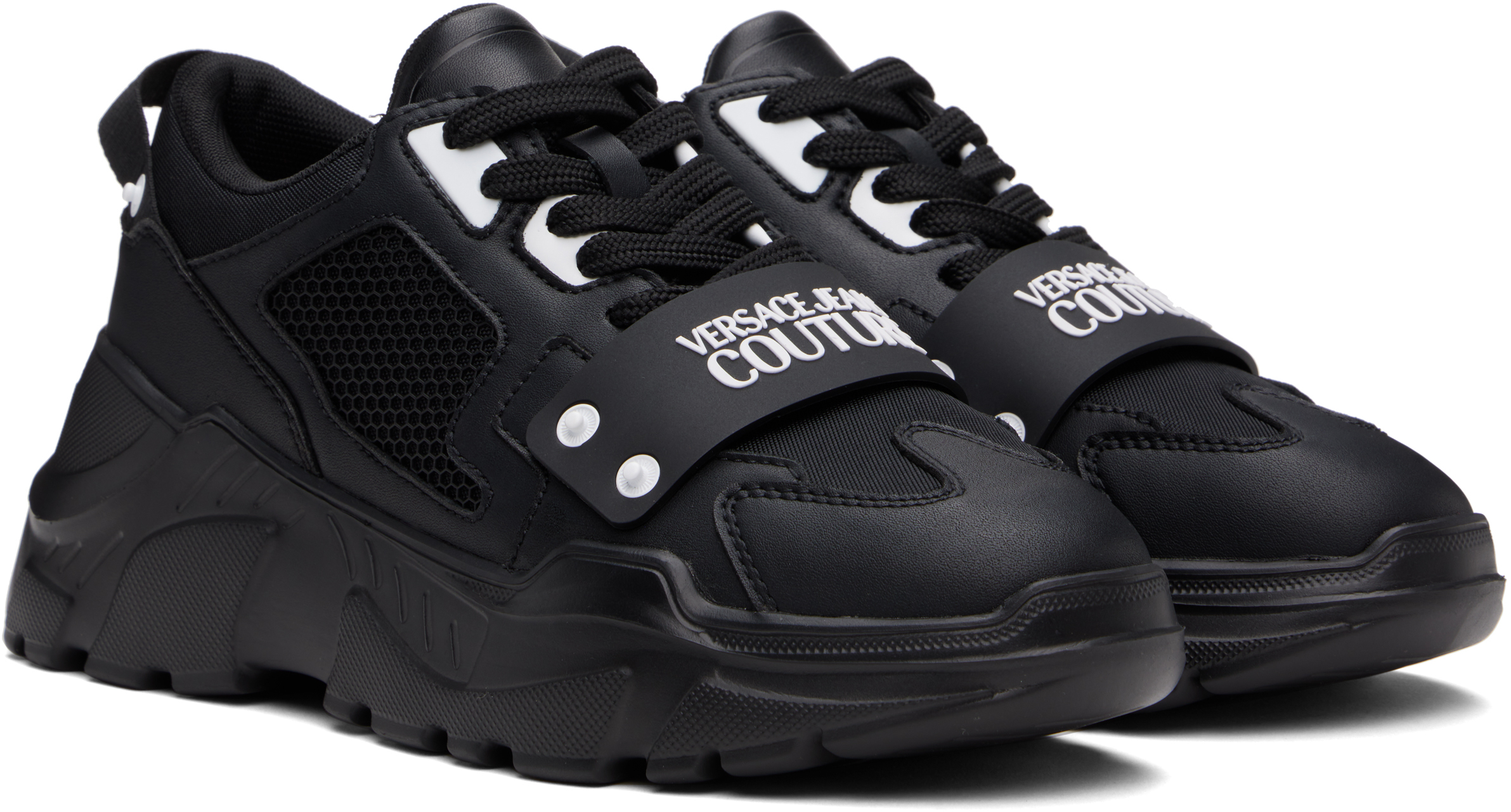 Versace Jeans Couture Logo-print Panelled Leather Sneakers In E899