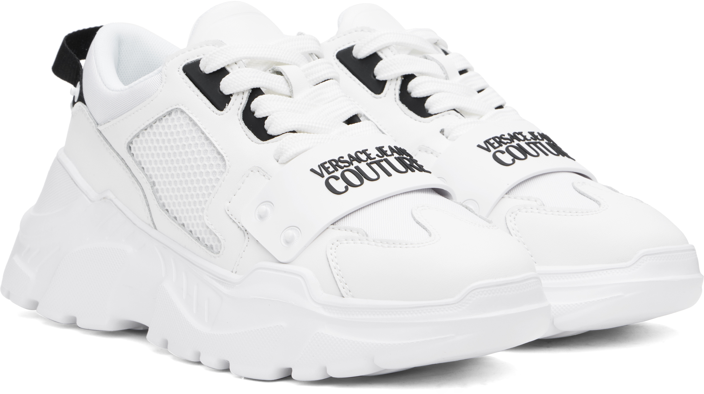 Versace Jeans Couture White Speedtrack Logo Sneakers In Eo03