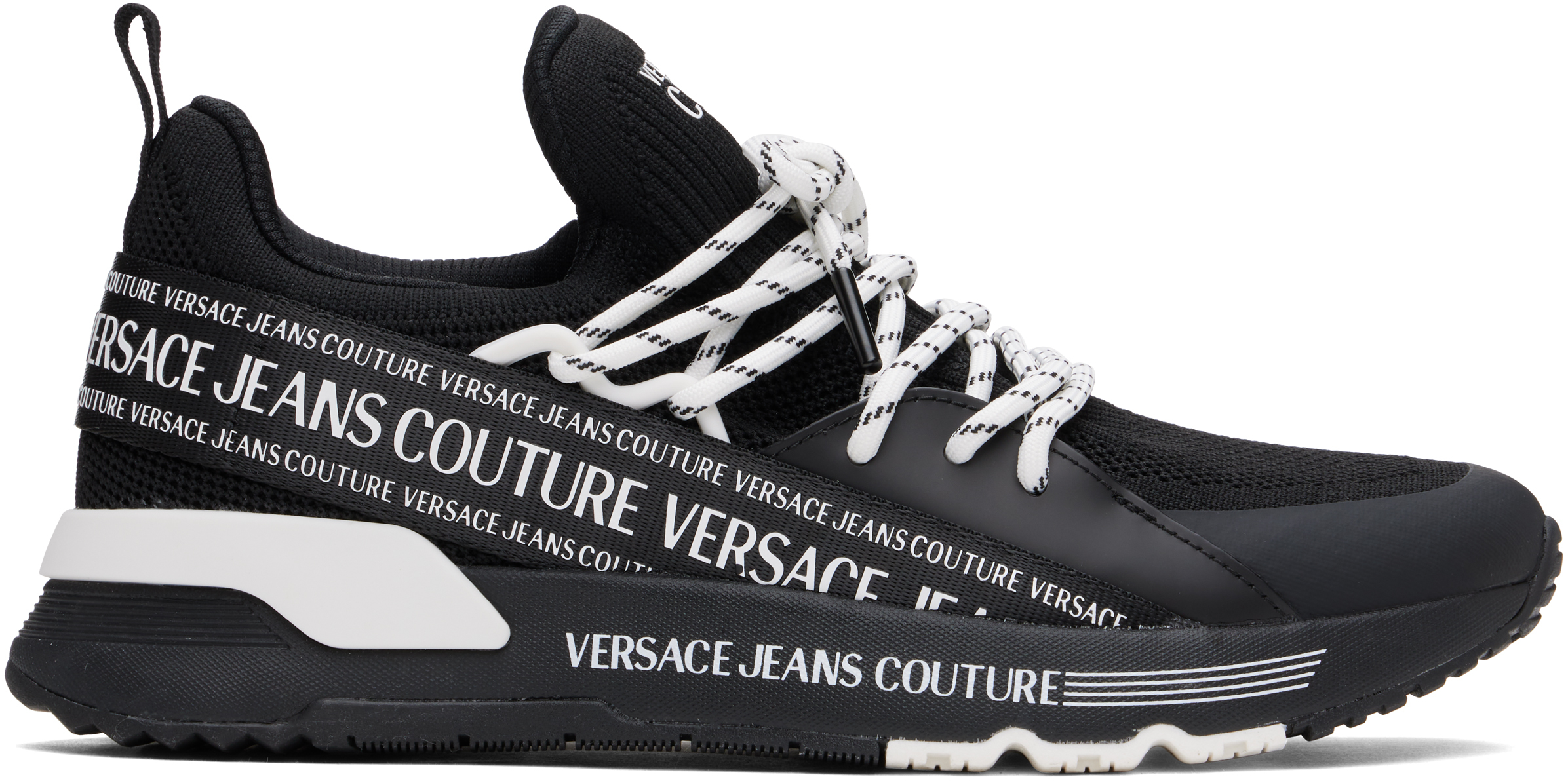 Versace Jeans Couture: ブラック Dynamic ロゴ スニーカー Versace Jeans Couture: ブラック Dynamic ロゴ スニーカー