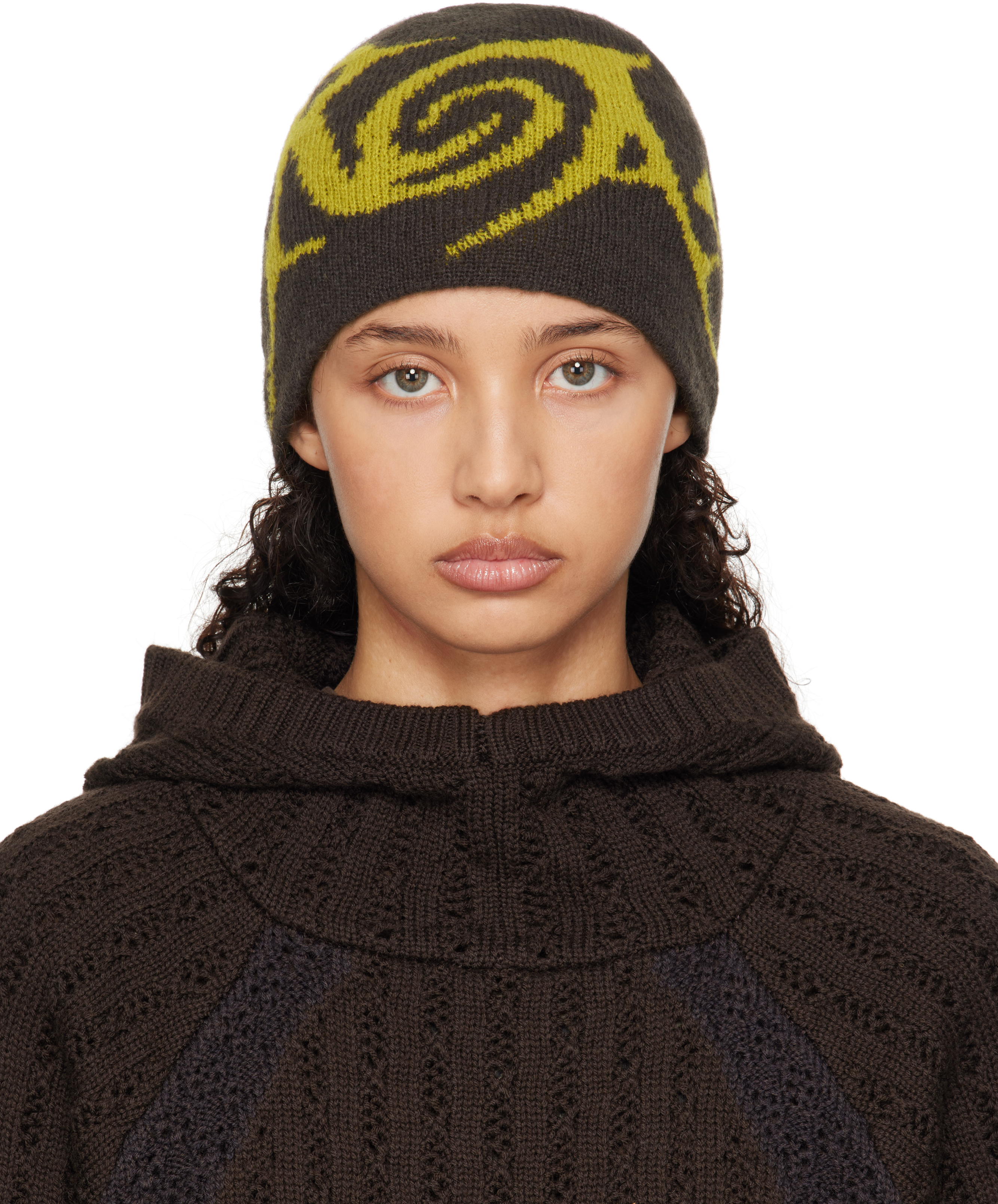 Roa Taupe & Brown Graphic Beanie In Beg0021 Taupe Brown