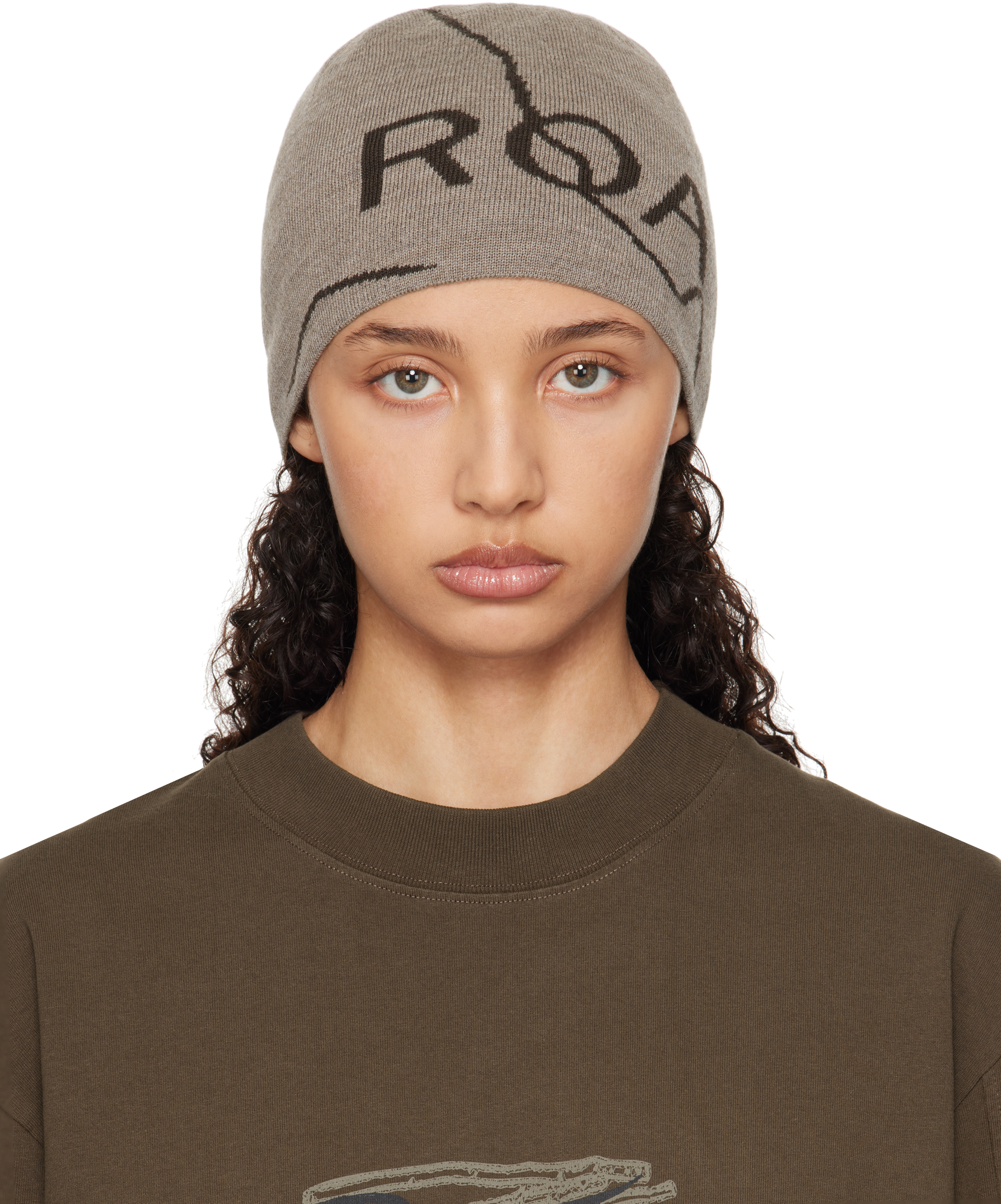 Shop Roa Taupe Logo Beanie In Beg0002 Taupe