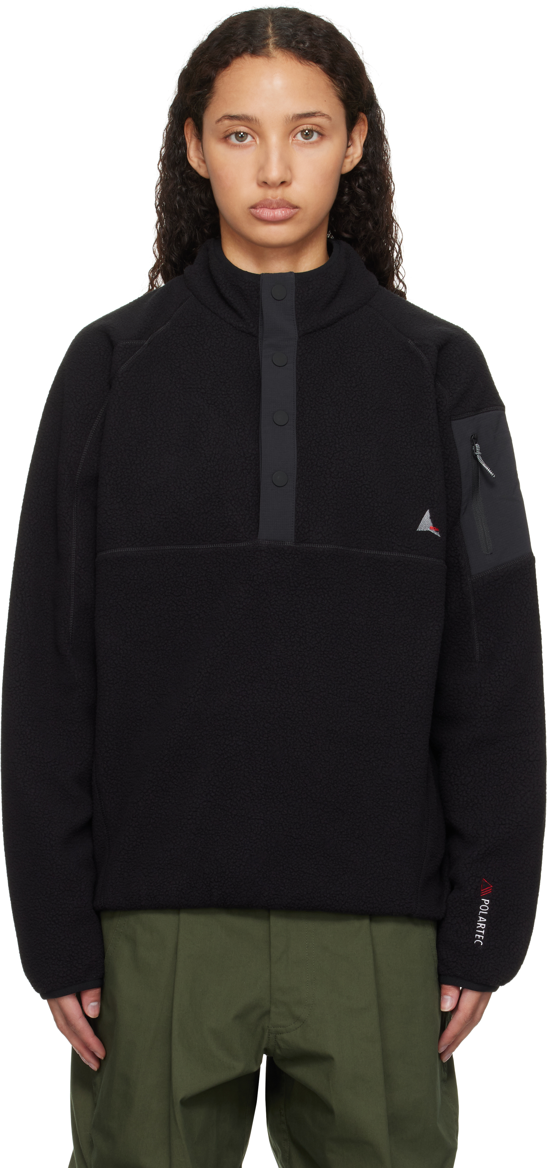 Black Polartec Fleeece Button Up Sweater