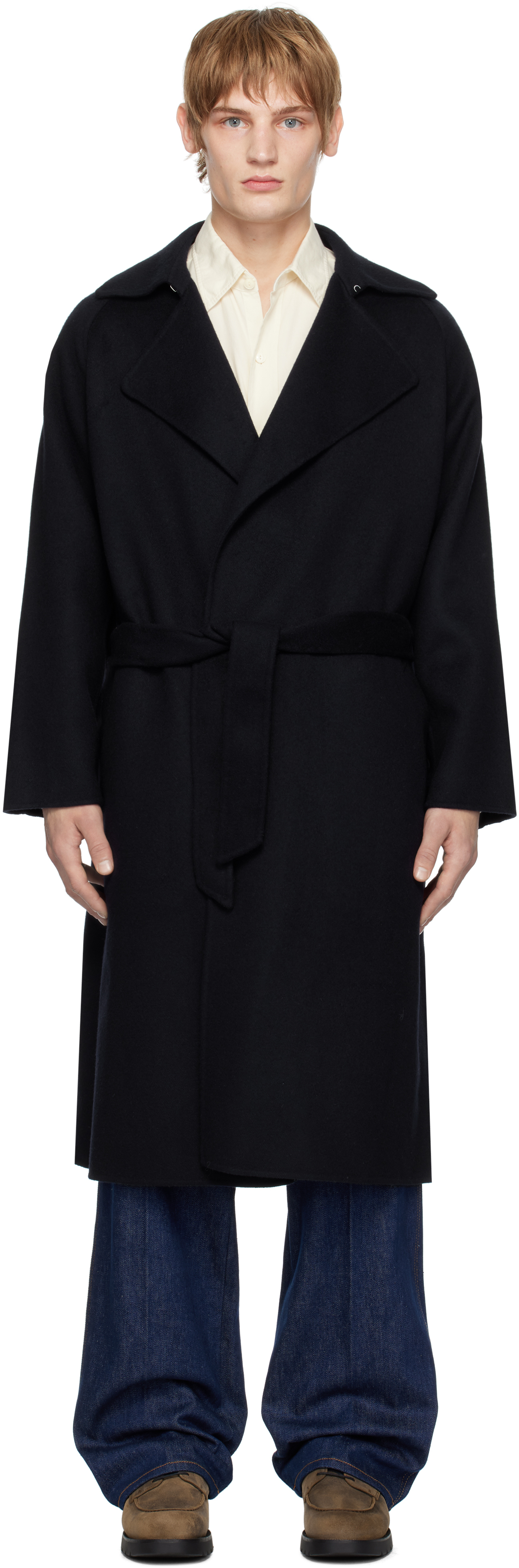 Navy Lambswool Double Clothe Beaver Coat