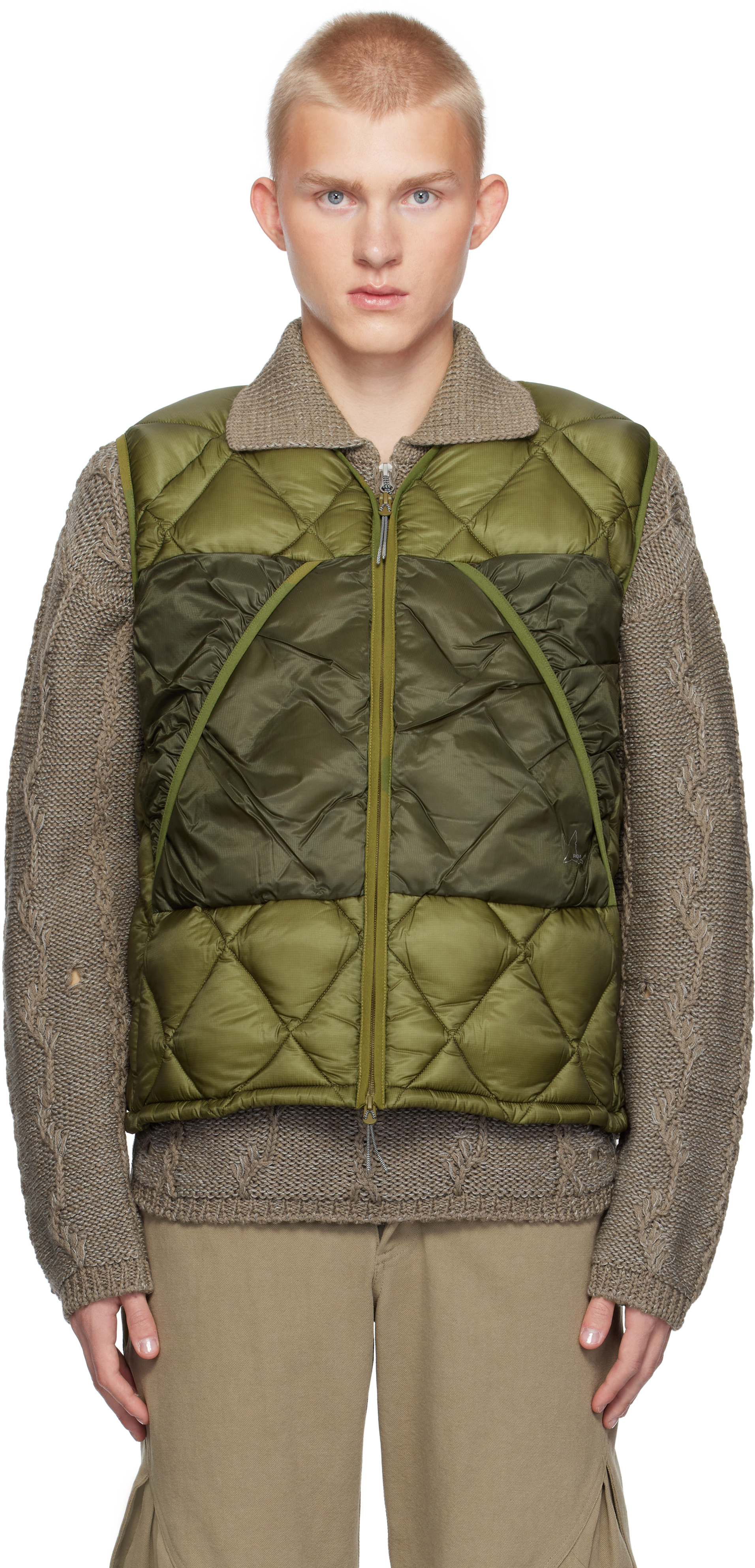 Shop Roa Khaki Light Down Vest In Olive Branch