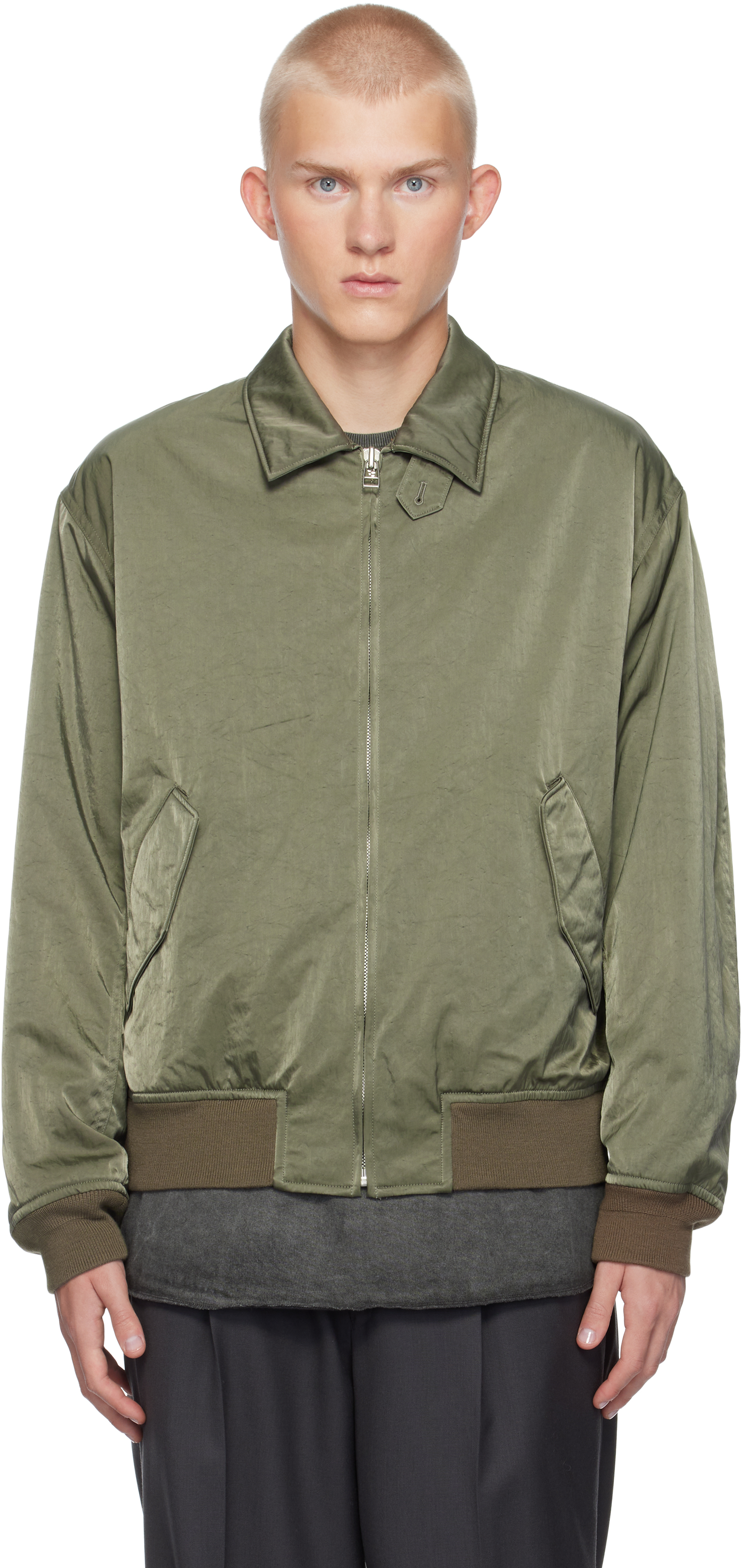 Shop Ylève Khaki Nylon Twill Bomber Jacket In 180 Khaki