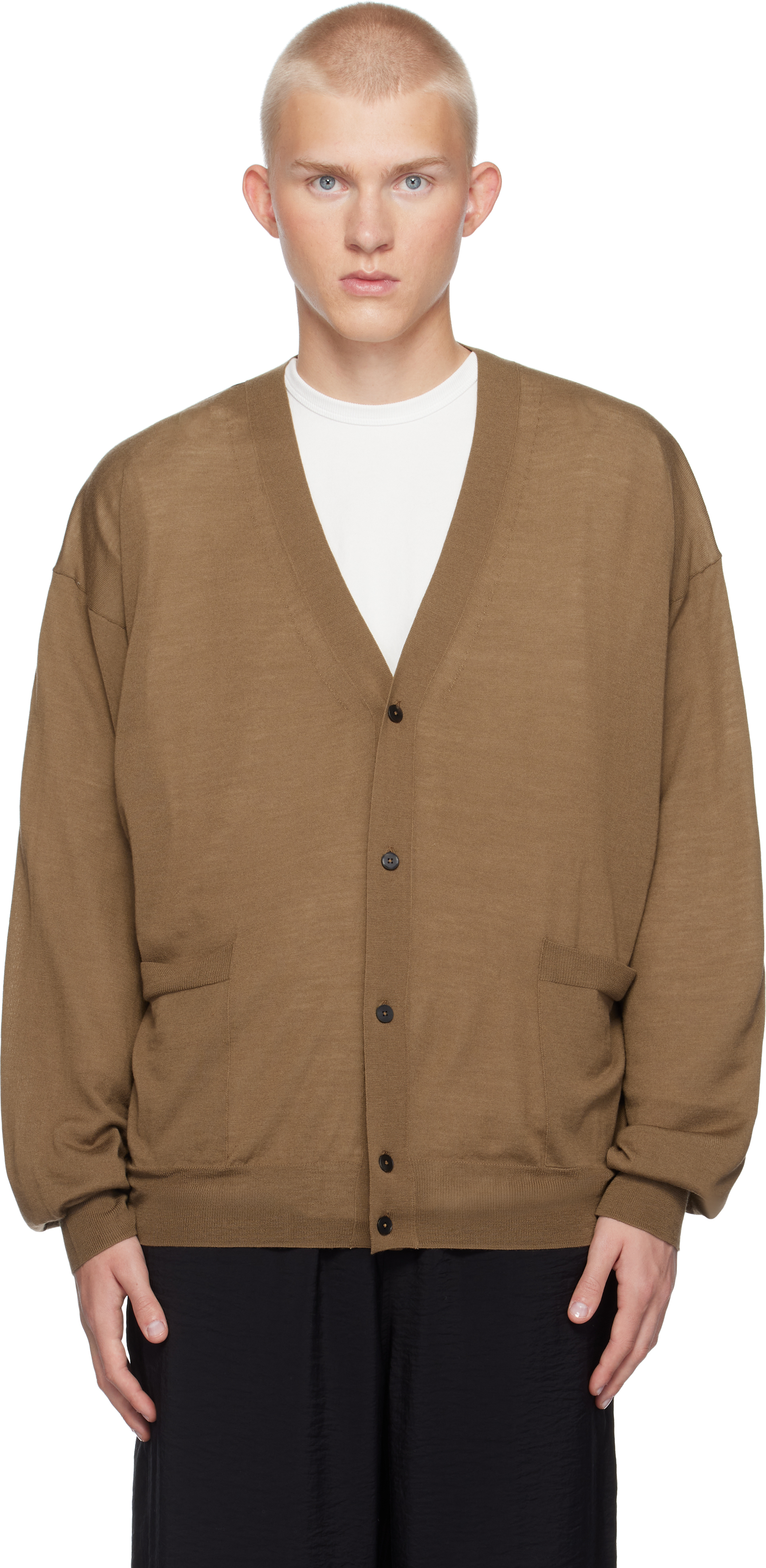 Brown Superfine 120's Biella Yarn Knit Cardigan