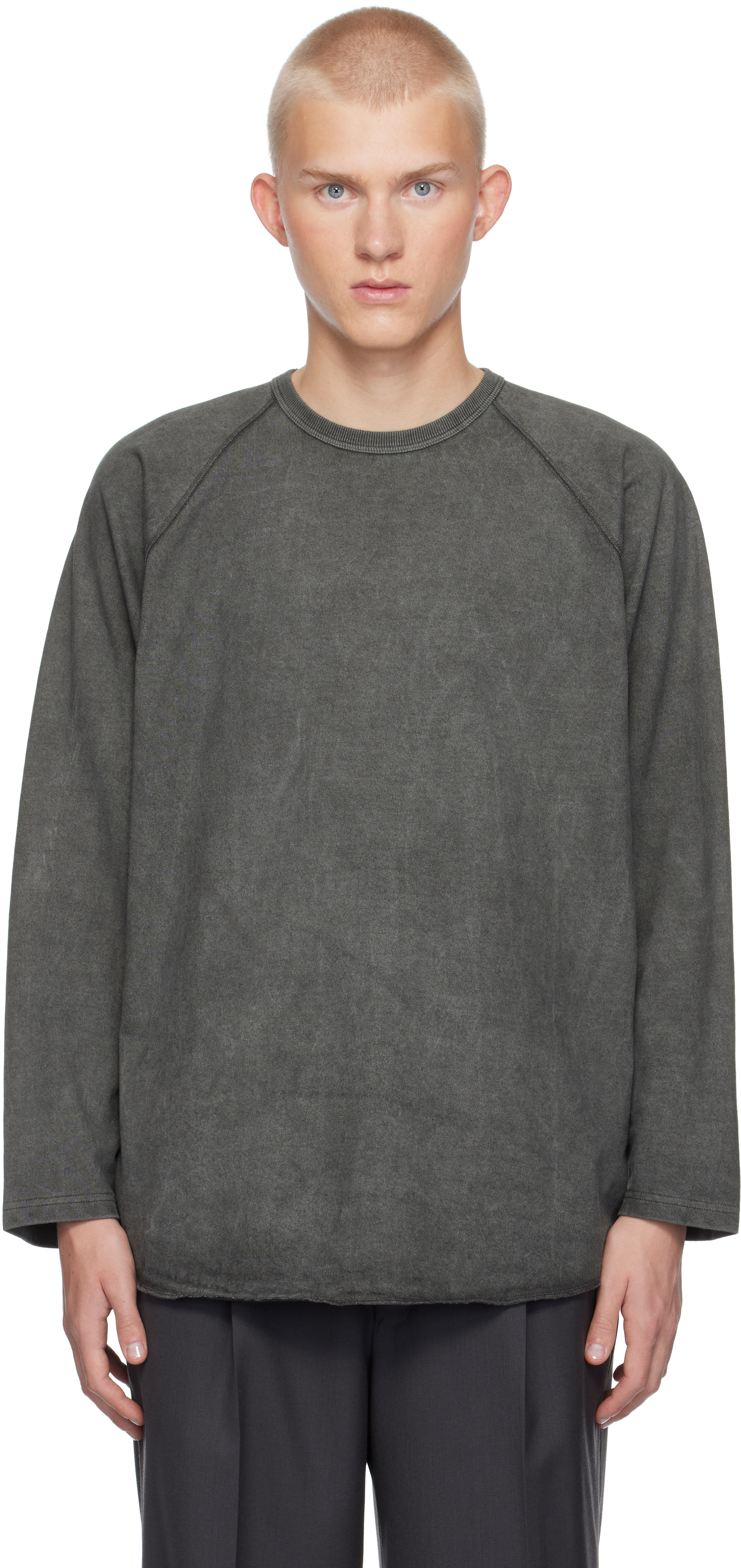 Shop Ylève Gray Open End Cotton Pigment Dye Baseball T-shirt In 020 Charcoal