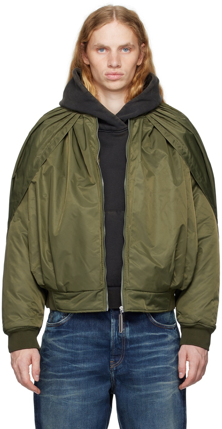 Shop Spencer Badu Khaki Bubble Bomber Jacket In Green