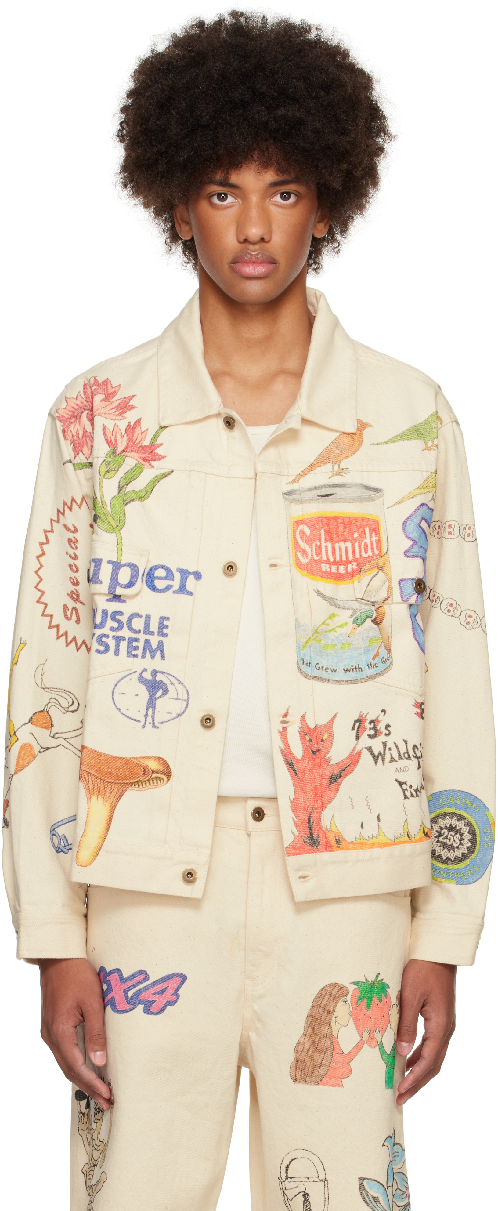 SSENSE Exclusive Off-White Hand-Drawn Denim Trucker Jacket