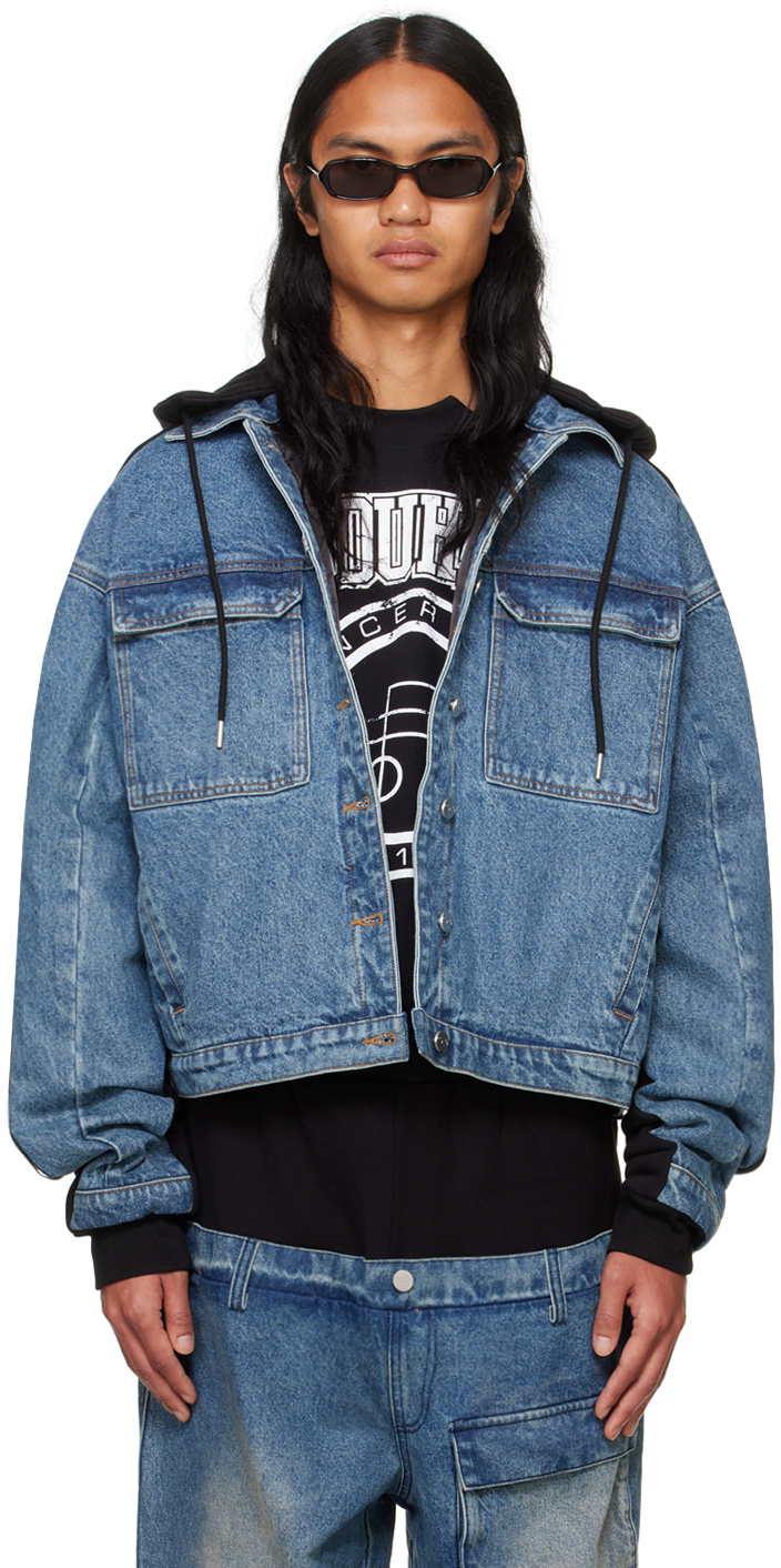 Blue 
Black Paneled Denim Jacket