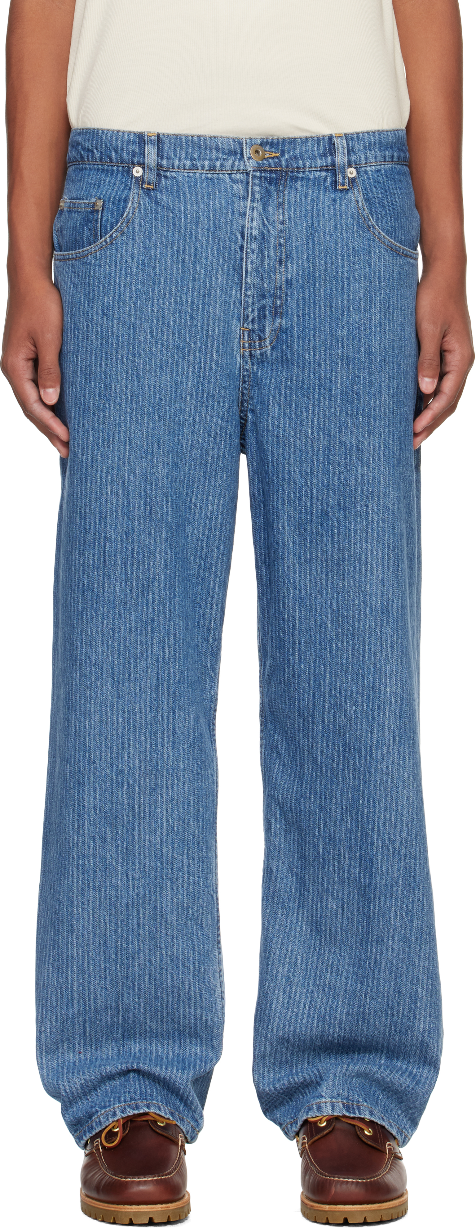 Shop Small Talk Studio Blue Jacquard Stripe Jeans In Washed Indigo