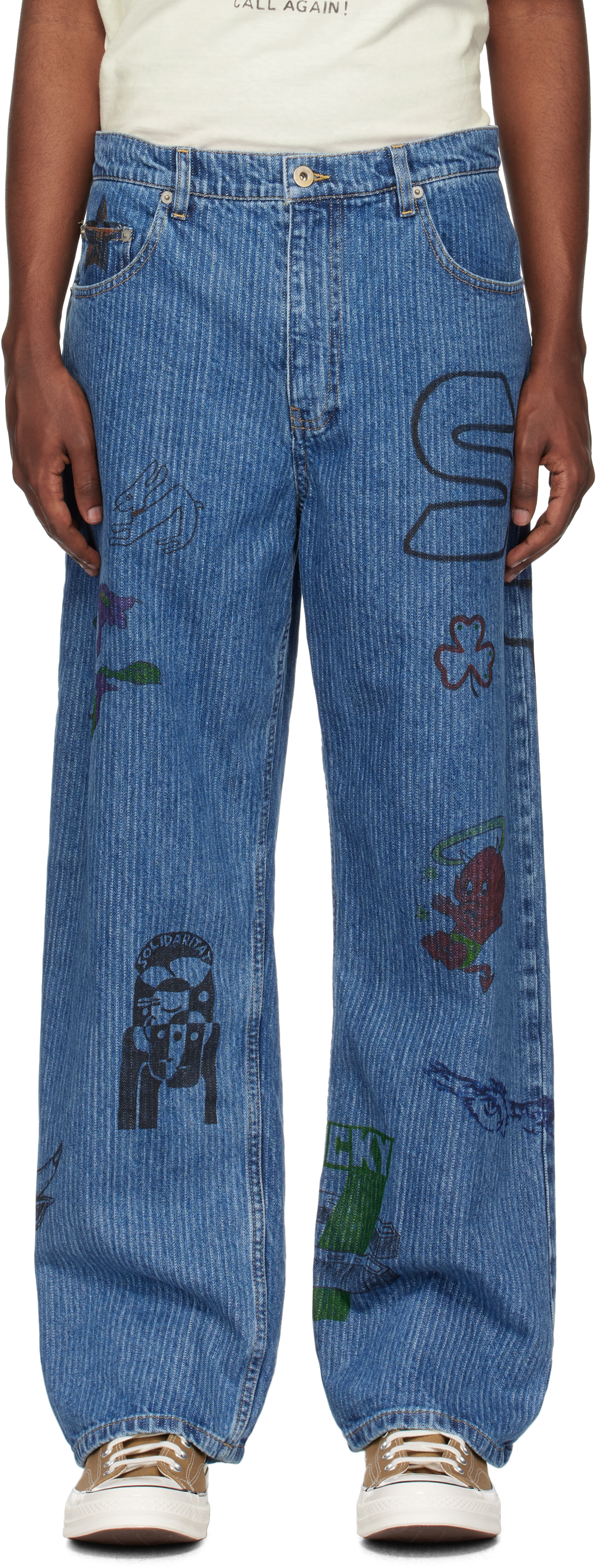 Shop Small Talk Studio Ssense Exclusive Blue Hand Drawn Jeans In Washed Indigo