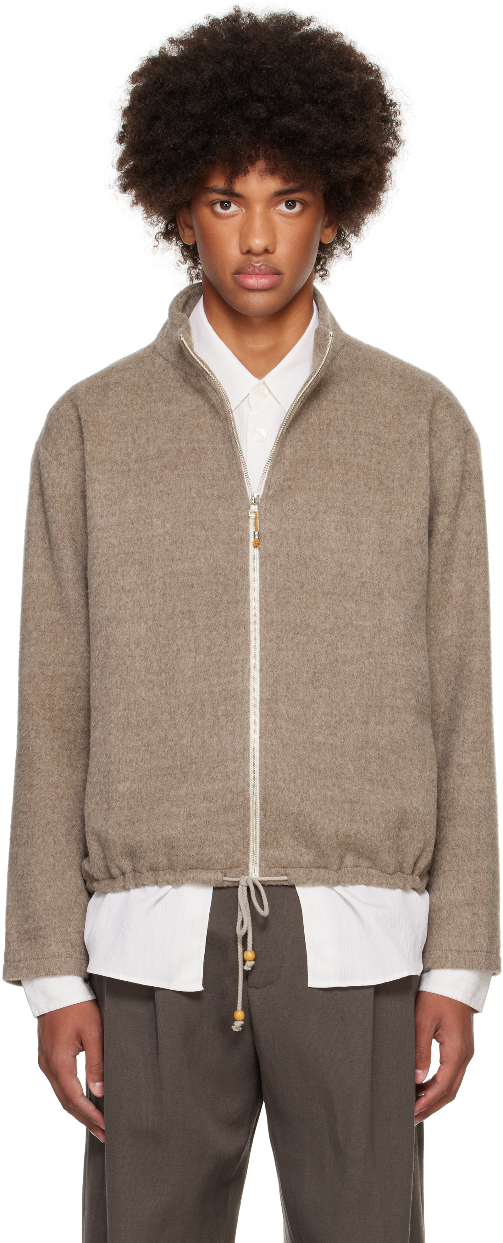 Taupe Full Zip Wool Fleece Jacket