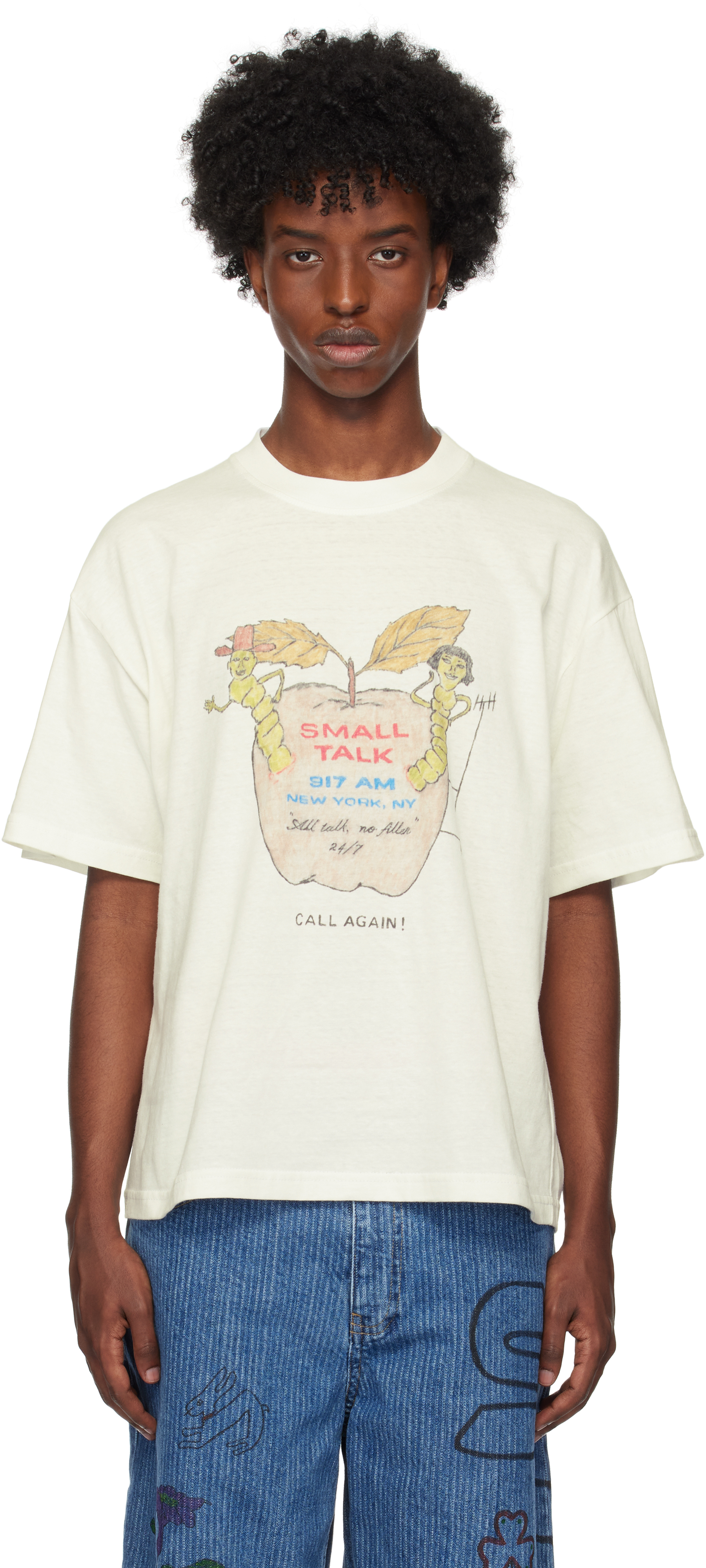 Small Talk Studio Ssense Exclusive White Hand-drawn 'call Again' T-shirt