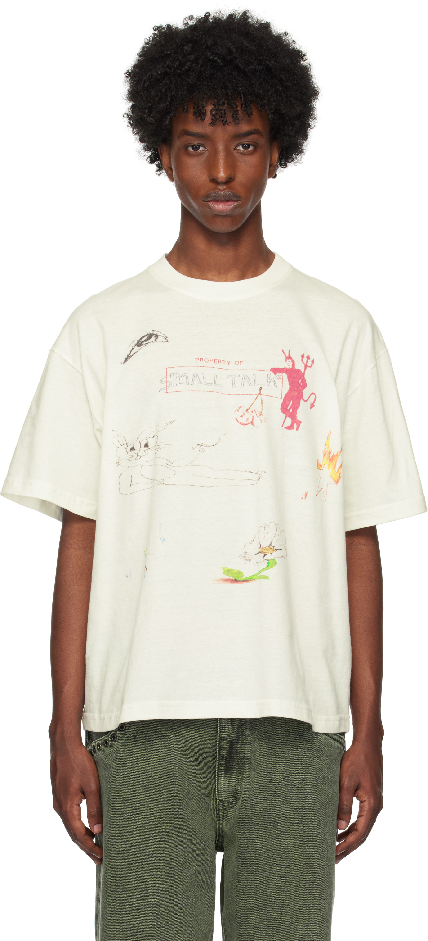 Small Talk Studio Ssense Exclusive White Hand-drawn 'small Talk' T-shirt