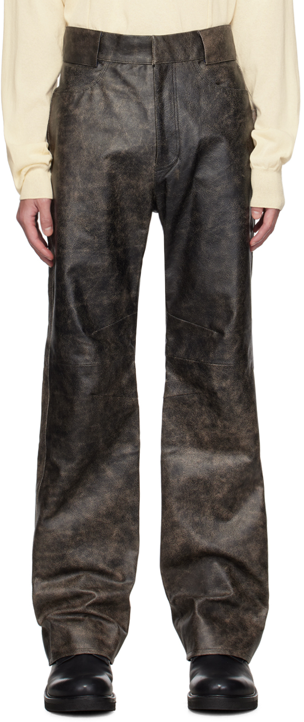 Shop Ouat Brown Office Leather Pants