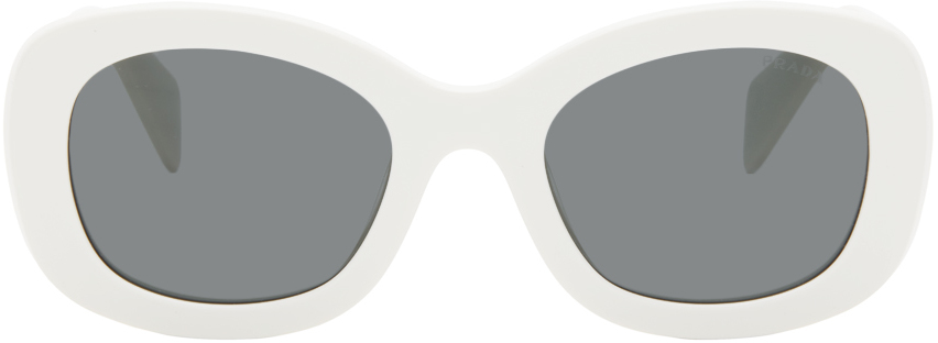 Shop Prada White Round Sunglasses In 1425s0