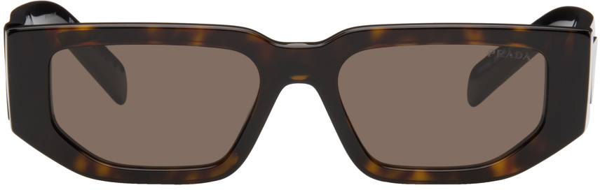 Shop Prada Brown Triangle Logo Sunglasses In 2au06b