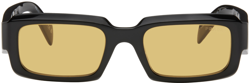 Shop Prada Black Symbole Sunglasses In Black/yellow