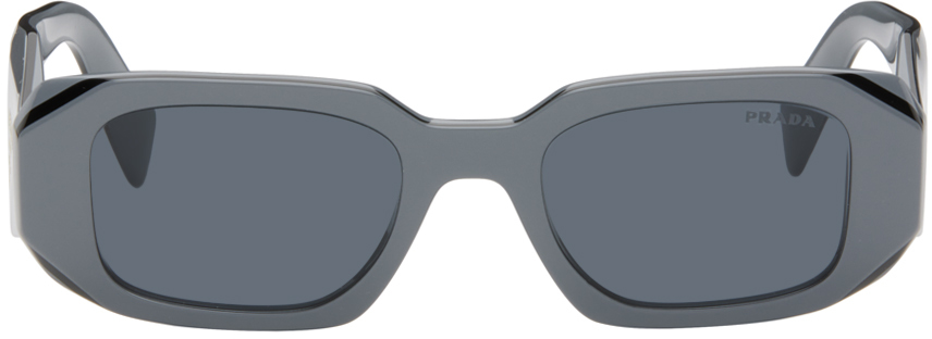 Shop Prada Gray Symbole Sunglasses In Marble/black