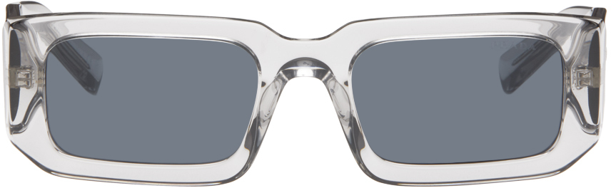 Shop Prada Gray Rectangular Sunglasses In 12r09t
