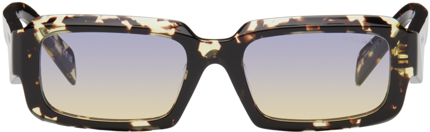Shop Prada Tortoiseshell Rectangular Sunglasses In 16o50e