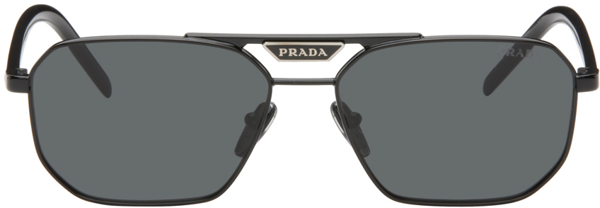 Shop Prada Black Logo Bridge Sunglasses