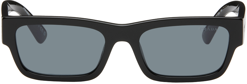 Shop Prada Black Iconic Metal Plaque Sunglasses In 16k07t Black