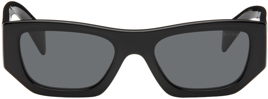 Shop Prada Black Logo Sunglasses In 16k08z Black