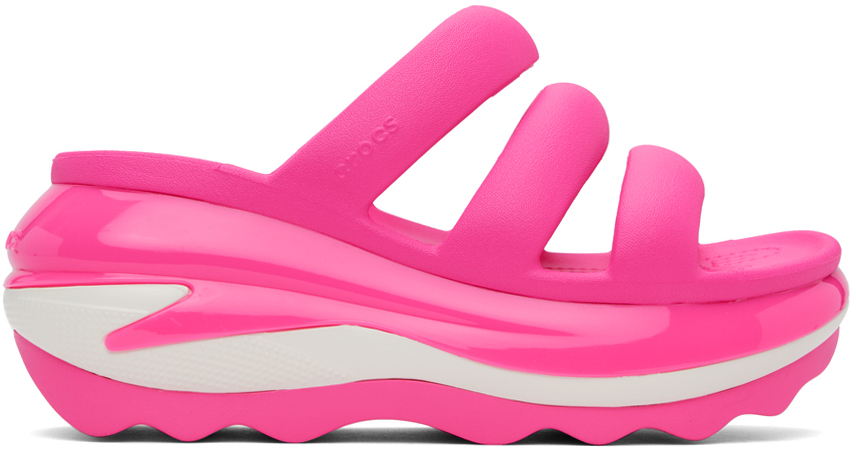 Shop Crocs Pink Mega Crush Triple Strap Sandals In Pink Crush