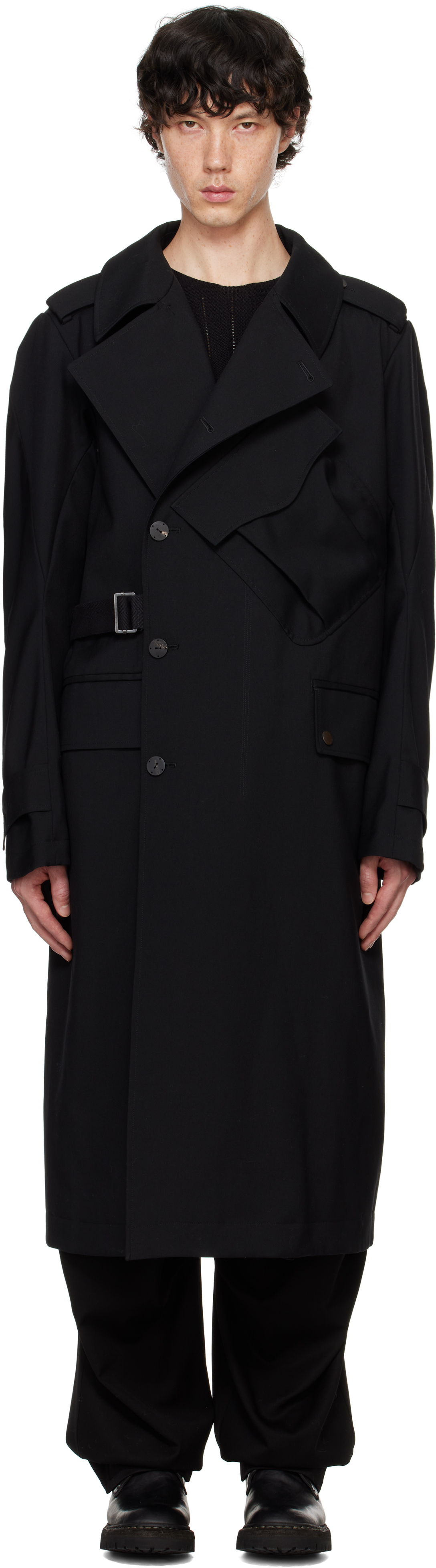 Shop Devoa Black Motorcycle Coat