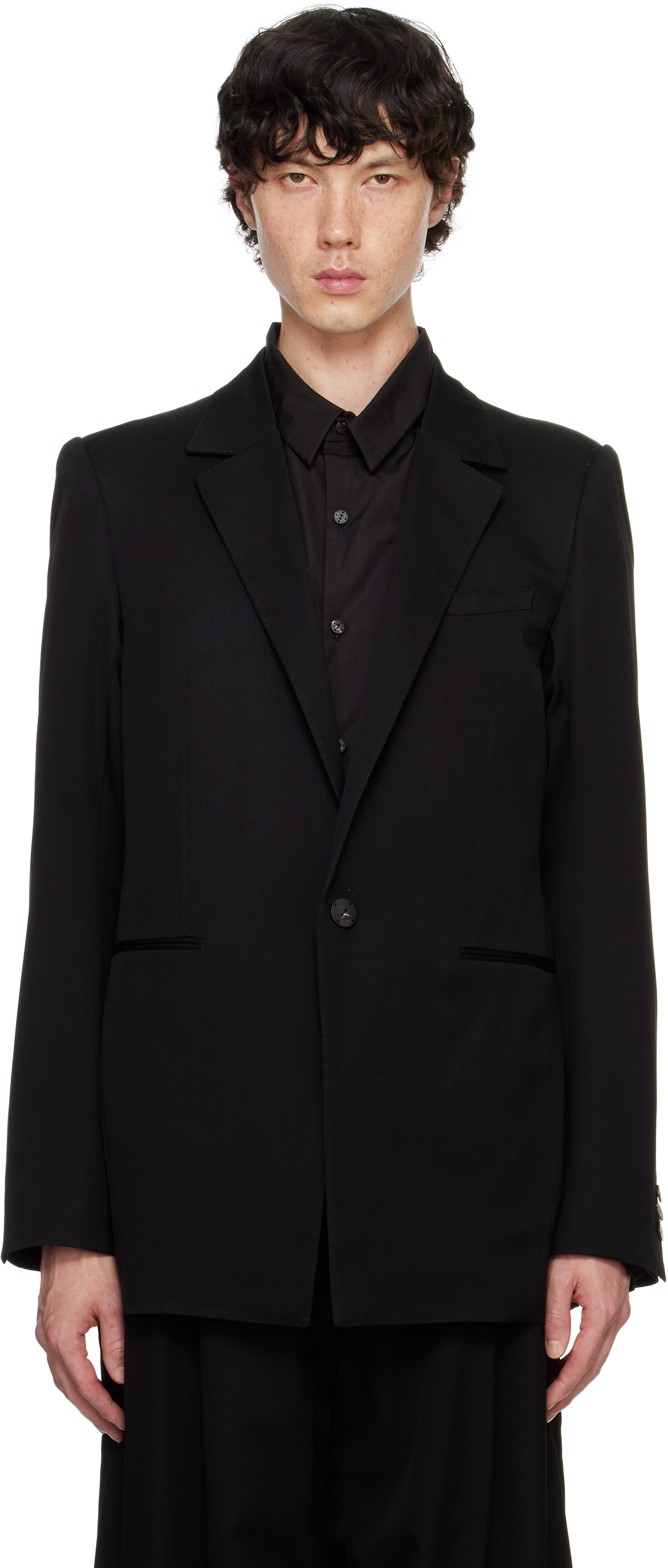 Black Horn-Button Blazer