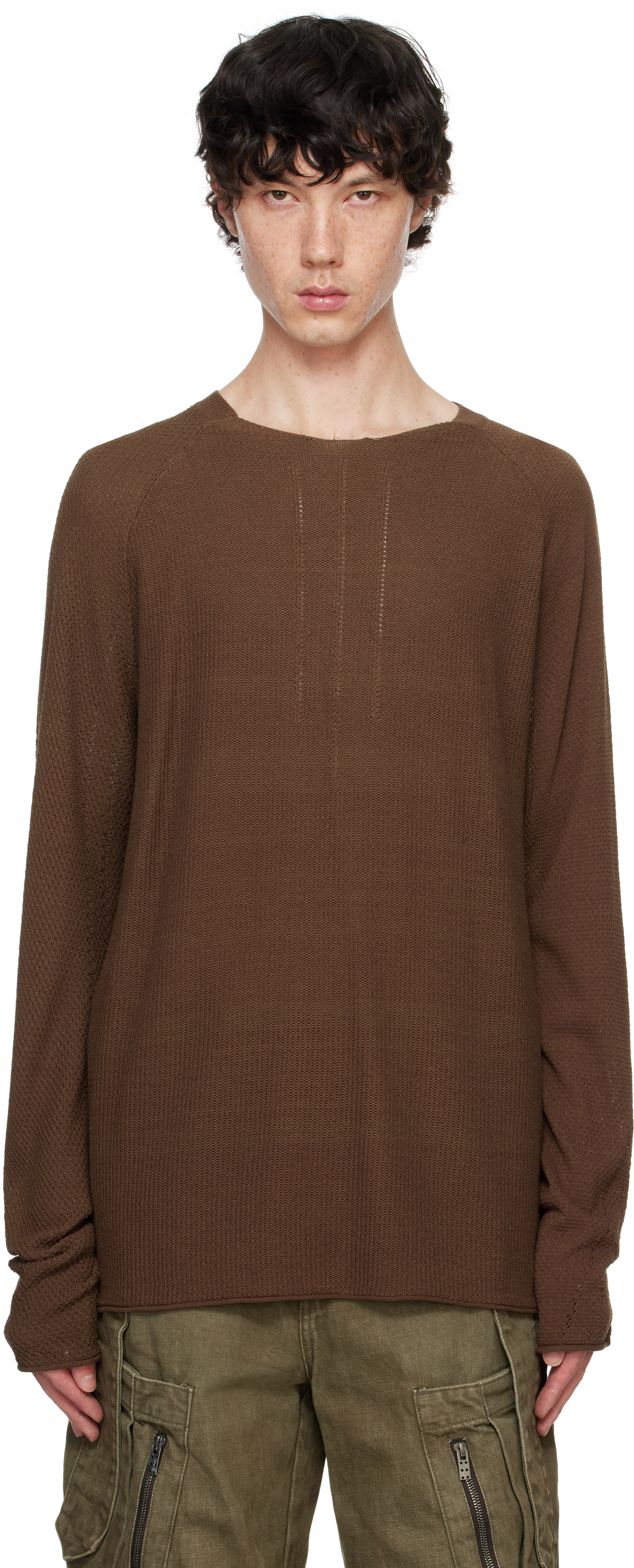 Brown Long Sleeve Knit T-shirt