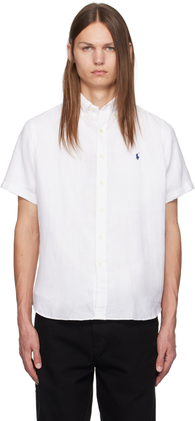 White Classic Fit Linen Shirt by Polo Ralph Lauren on Sale