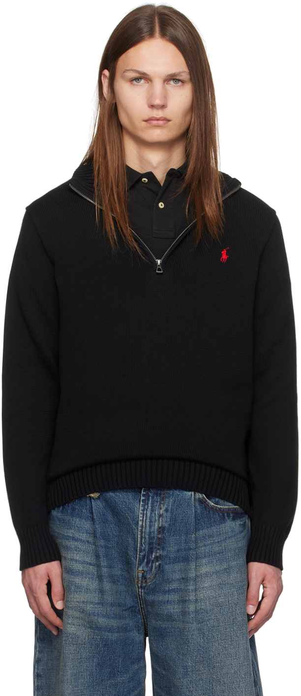 Polo Ralph Lauren Black Half-zip Sweater In Polo Black