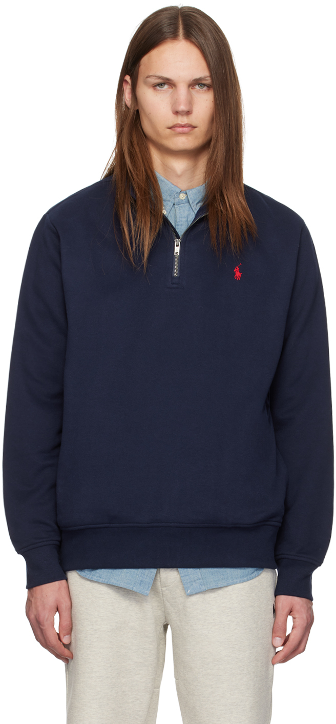 Shop Polo Ralph Lauren Navy Embroidered-logo Sweatshirt In Cruise Navy