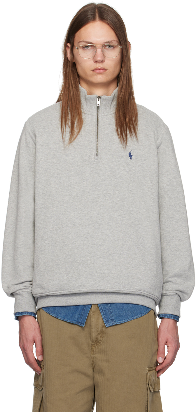 Shop Polo Ralph Lauren Gray Embroidered-logo Sweatshirt In Andover Heather