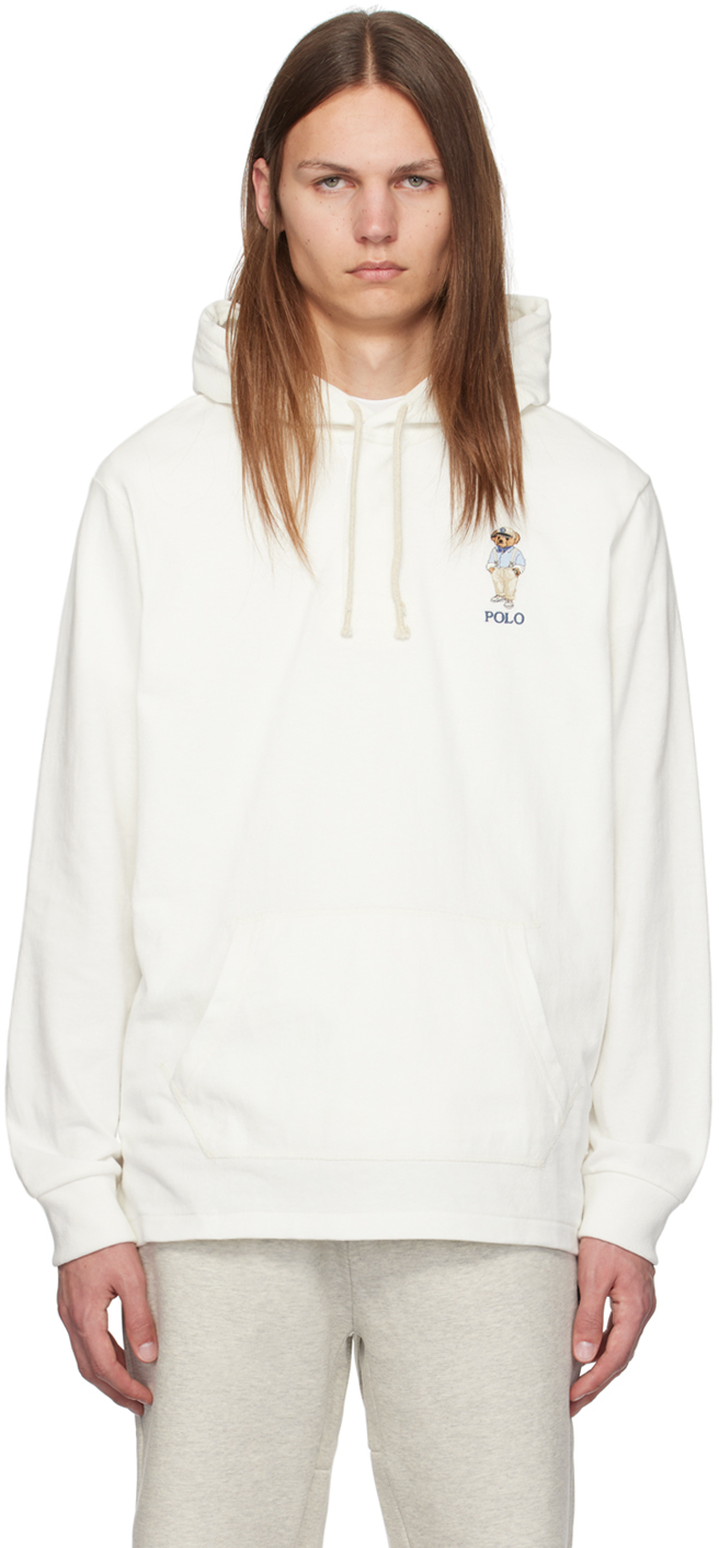 White Polo Bear Rugby Hoodie by Polo Ralph Lauren on Sale