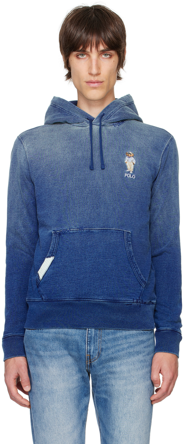 Shop Polo Ralph Lauren Indigo Polo Bear French Terry Hoodie In Dark Indigo Hmgwy Br