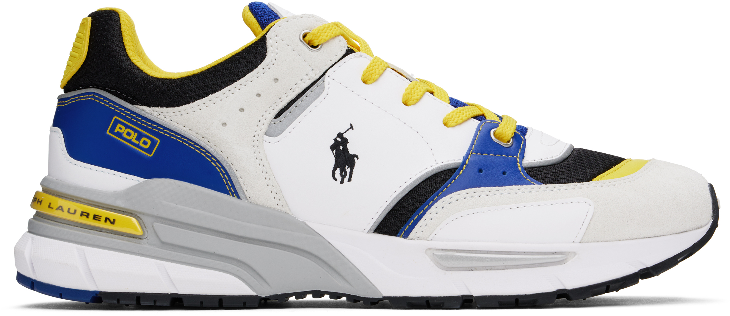 Shop Polo Ralph Lauren White Trackster 200 Sneakers In White/blck/ryl/yellw