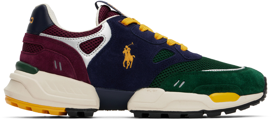 Shop Polo Ralph Lauren Green & Blue Jogger Sneakers In Collegiate Colorblok