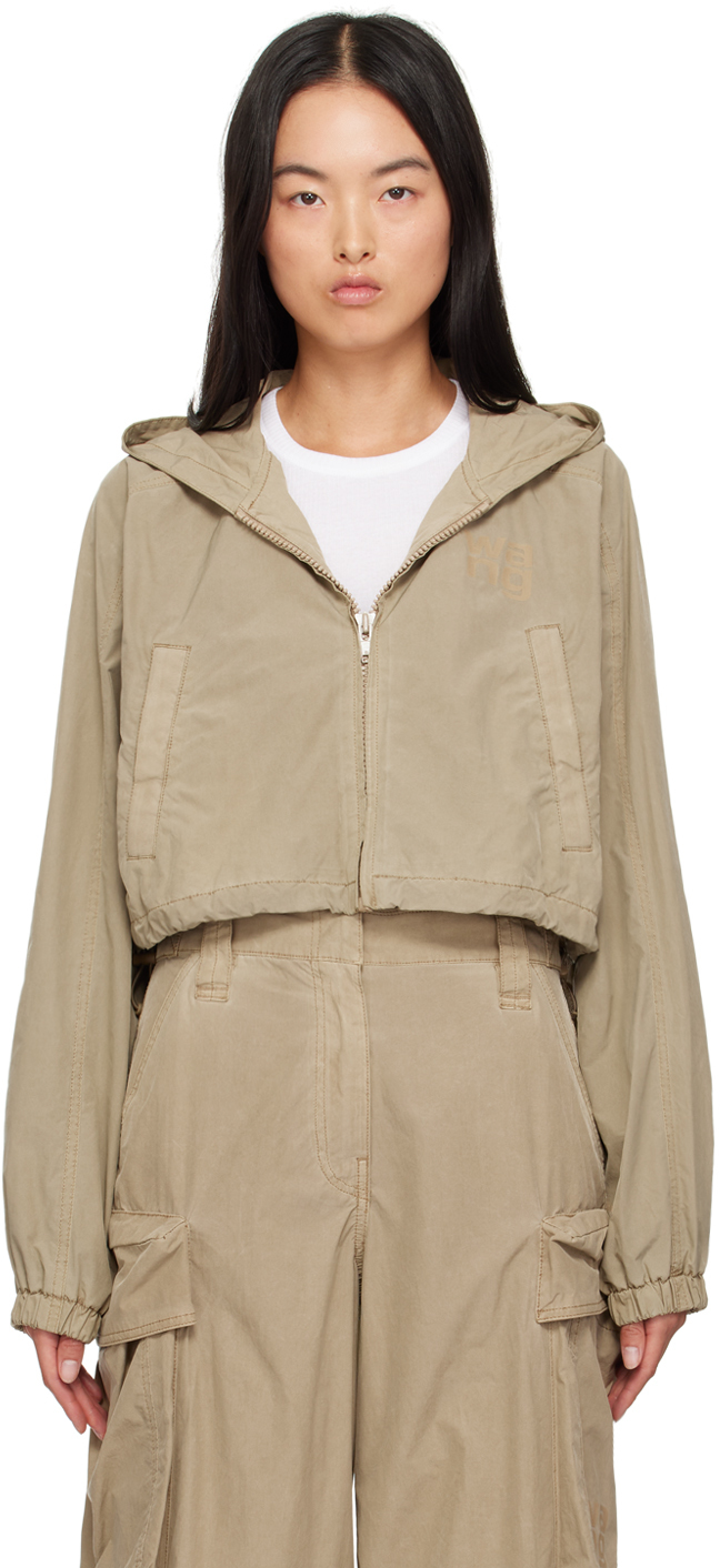 Shop Alexander Wang T Beige Logo Cropped Jacket In Safari 210