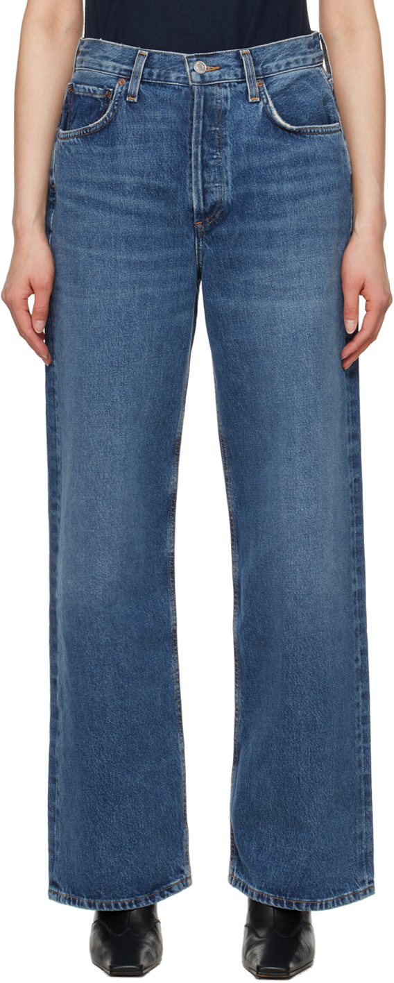 Shop Agolde Navy Low Slung Baggy Jeans In Imge