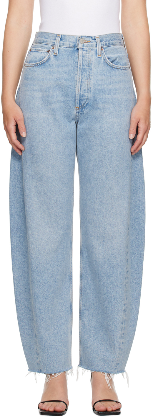 Blue Luna High Rise Pieced Taper Jeans by AGOLDE on Sale