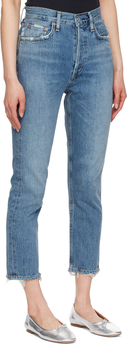 Shop Agolde Blue Riley Jeans In Frequency