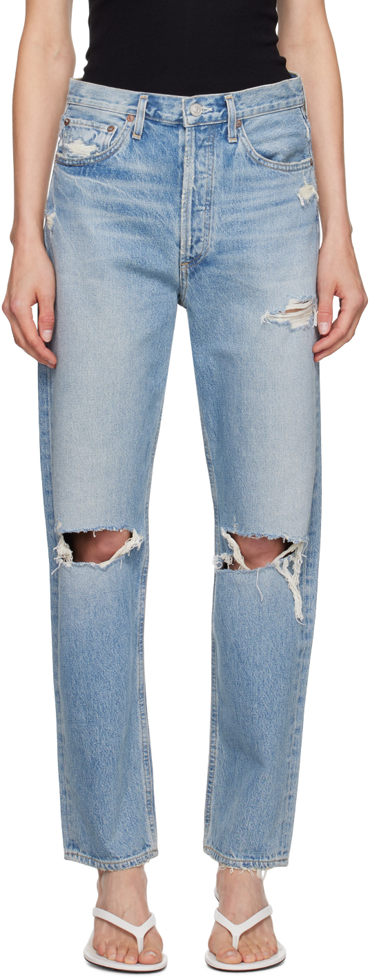 Shop Agolde Blue 90's Jeans In Threadbare