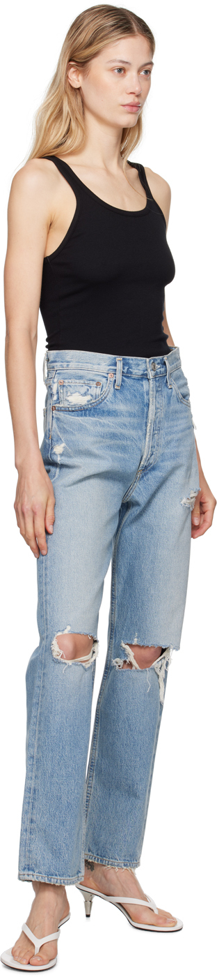 Agolde 90s Distressed Mid-rise Straight Jeans In Threadbare